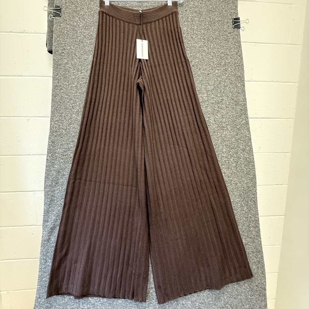 NWT We Wore What Pants Sz S Wide Leg Ribbed Knit Elastic Waist Chocolate Brown